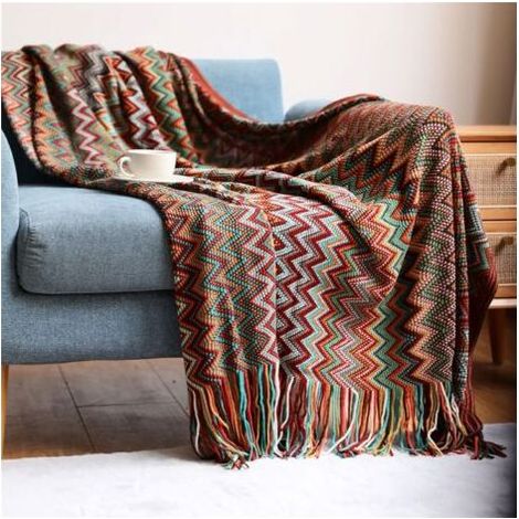 Couverture Tribale Jeté de Canapé Plaid Grande Taille Colorée Décoratif Bohème Roung,130 200CM (1/5)