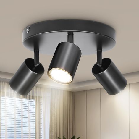 Plafonnier 3 Spots GU10 Orientable, Éclairage Rond Design Noir Mat (1/5)