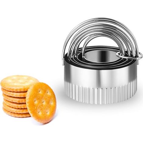 Juego de 5 moldes redondos ondulados para galletas, de acero inoxidable duradero. Se pueden usar para hacer mousse, empanadillas o bolas de arroz. Tamaño: 8 x 4 cm. (1/5)