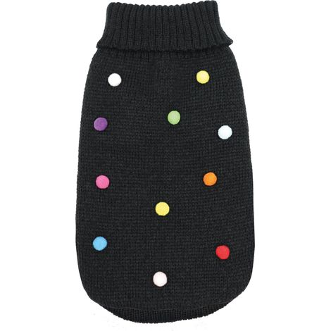 Pull pour Chien, Longueur Dos 15 cm. Pull à col Haut de Couleur Unie et Pompon velouté. Trou Laisse et Lavable en Machine  Noir, 4XS