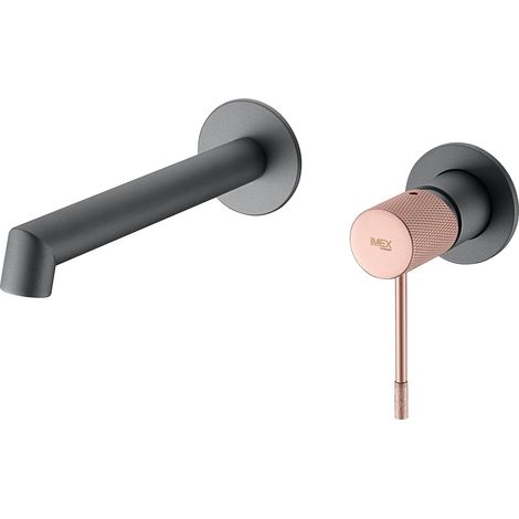 Rubinetto per lavabo da incasso - Rubinetto da bagno monocomando con sistema di montaggio a parete, rubinetto da incasso colore champagne grigio (1/5)