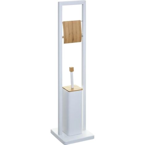 5Five Simply Smart – Brosse WC et dérouleur en métal et bambou blanc – Dimensions 20x20x80 cm – Design compact pour petites salles de bain (1/7)
