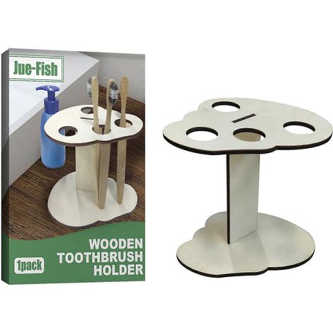 Support de rangement en bois pour brosses à dents et dentifrice, 4 emplacements, style rustique, idéal pour organiser votre salle de bain. (1/5)