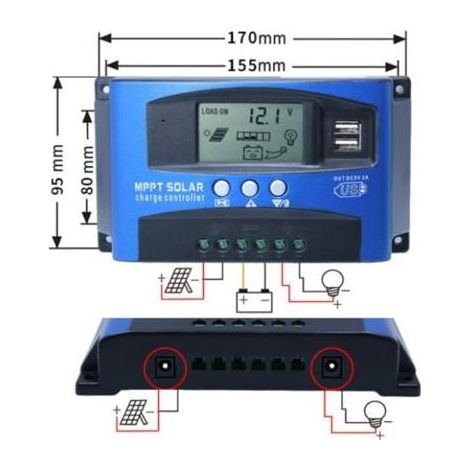 Contrôleur de charge solaire MPPT 40A, régulateur de batterie intelligent de contrôleur de batterie de panneau solaire USB 12V 24V avec écran LCD(40A)