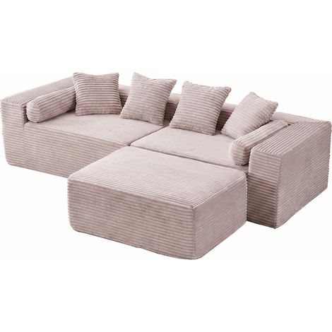 Canapé modulable d'angle avec méridienne, tissu beige, sans montage, modules indépendants pour petit appartement, salon moderne et chambre d'amis CHICFURN (1/5)
