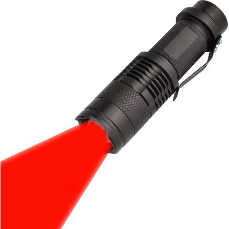 Lampe de poche LED lumière rouge 1 pack, Zoomable, résistant à l'eau, 1 modes de lumière, lumière de mise au point réglable pour le camping, chasse, randonnée, vision nocturne, pêche de nuit (1/5)