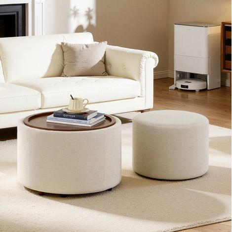 Sillón puff apilable con almacenaje beige OKMYHOME (1/5)