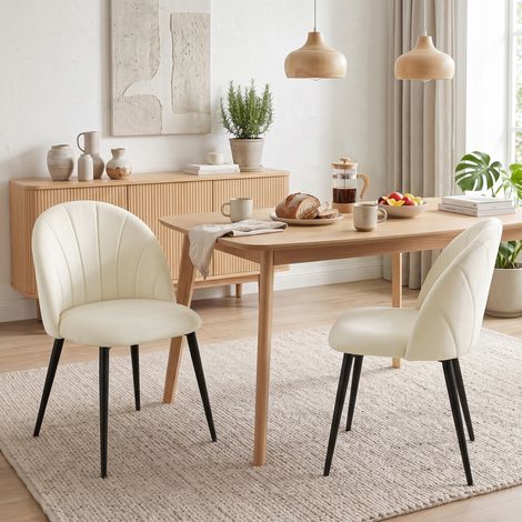 Lot de 2 Chaises Salle à Manger Rembourrées sans Accoudoirs, Pieds Acier, 52x55x79 cm, Crème (1/5)