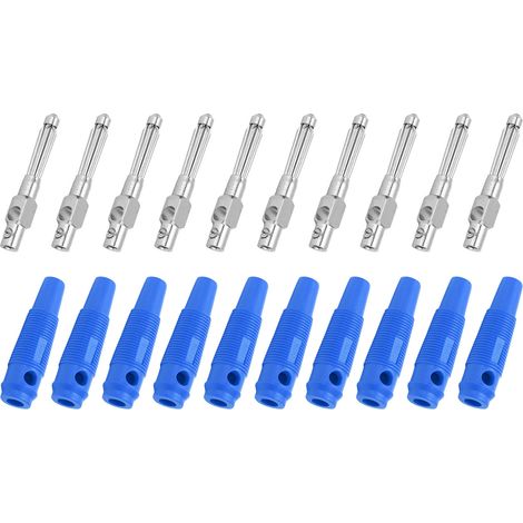 Fiche banane en cuivre, 10 pièces, 4mm, 7 broches, 1000V, 32a, fiches mâles empilables avec manchon souple, vis serrée bleue (1/5)