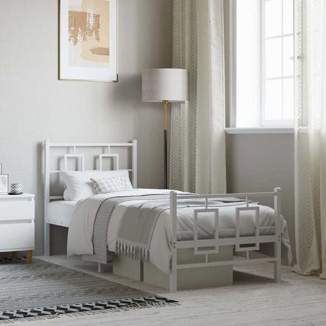 Cadre de lit métal sans matelas avec pied de lit blanc 80x200cm (1/5)