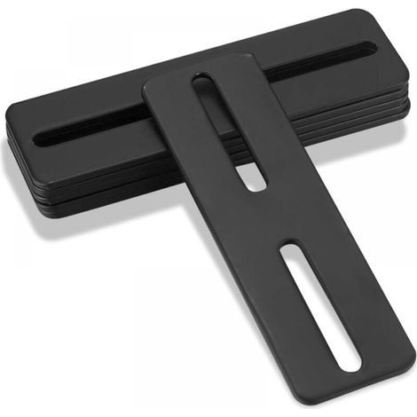 Lot de 10 connecteurs plats ajustables, plaques de réparation plates avec fentes attaches métalliques pour assemblage bois, plaque de liaison, support d'angle plat noir avec fente allongée (1/4)