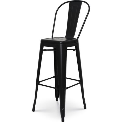 Barhocker aus mattschwarzem Metall im Industriestil - Mit hoher Rückenlehne - Höhe 76 cm