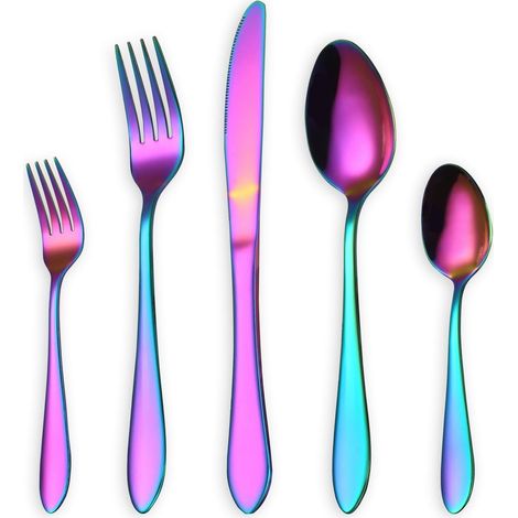 MINKUROW Juego De Cubiertos/Cubiertos De Color Negro Brillante, Juego De Cuchara De Acero Inoxidable De 5 Piezas Para (Multicolor, 1 Juego) (1/5)
