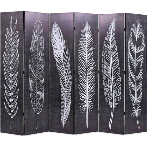Paravent Cloison de séparation pliable - Séparateur de Jardin 228 x 170 cm Plumes Noir et blanc BV842473 - BonneVie (1/5)