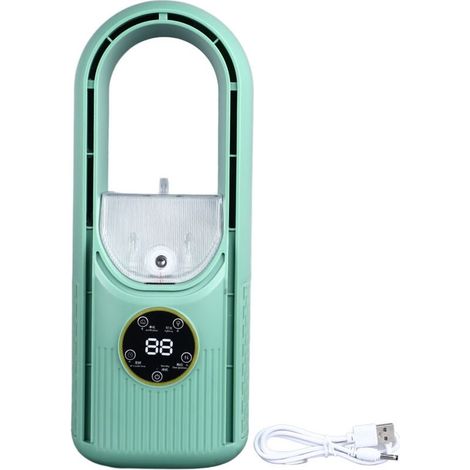 Ventilador de mesa sin aspas de 65 W, 6 velocidades, depósito de 100 ml, nebulización refrescante, silencioso, USB, sincronización, color verde-KZQ (1/5)