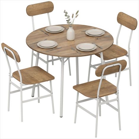 Ensemble table et chaises 4 personnes métal 100 cm Bois naturel (1/5)