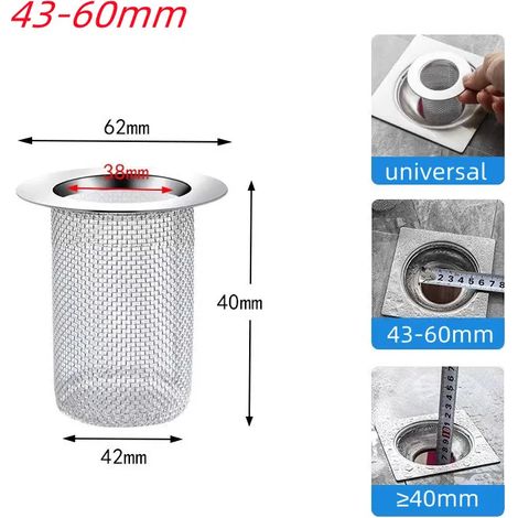 (S 43-60mm)Stainless Steel Sewer Floor Drain Mesh Bathroom Drain Anti Clogging Hair Catcher Plug Bath Stoppe Kitchen Bath Sink Accessories (1/4)