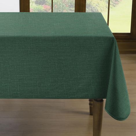 XXL nappe en toile cirée 320x140 cm vert foncé, aspect lin, imperméable