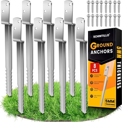 Ancrages au Sol pour Balançoire, Piquet Ancrage pour Tours de jeux, 8x53cm Acier de 5 mm D'épaisseur, Galvanisé à Chaud 60 µm, Bords Dentelés Améliorés, étanche et Antirouille (1/5)