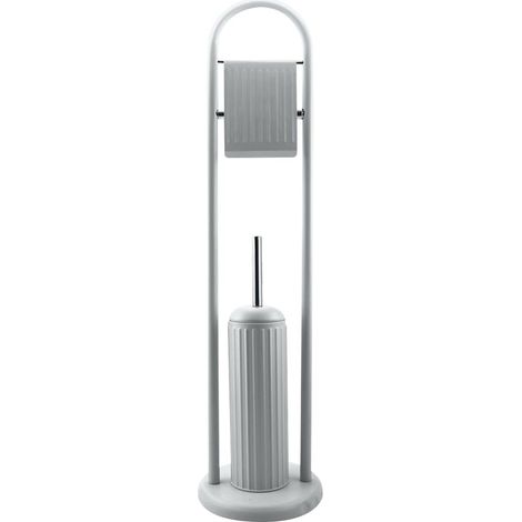 Portarotolo Con Spazzolone e Porta Scopino Bagno Linear In Metallo Grigio 22x81
