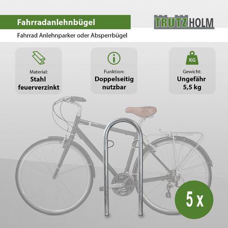 5 x Fahrradanlehnbügel 111,5 x 40 cm Stahl feuerverzinkt Ø 49 mm grau Einbetonieren Fahrradständer Parker Typ U (1/5)
