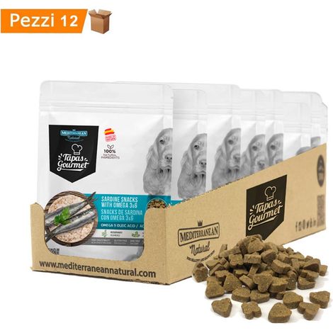 Multipack da 12 pz cibo per cani semiumido tapas gourmet mediterranean natural sardine