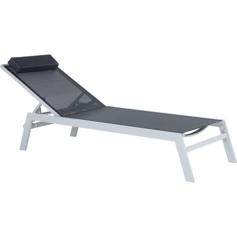 Garden Outdoor Lounger Black Mesh Seat Aluminium Frame Headrest Cushion Adjustable Reclining Backrest CATANIA