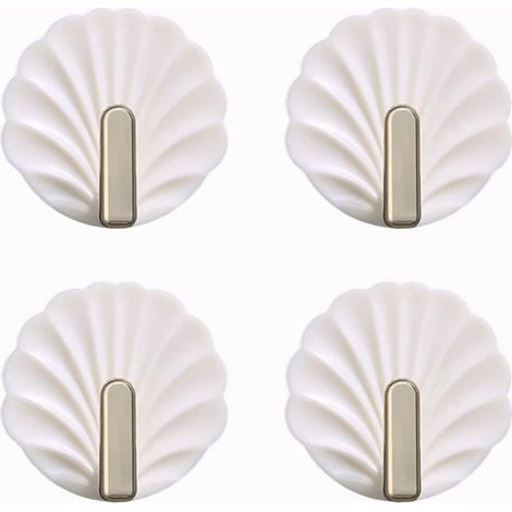 4 Pices Crochets Muraux En Forme De Coquillage - Blanc, Crochets Muraux De Forme Mignonne, Crochets De Suspension Auto-adhsifs Pour Sac Main, Ser (1/5)