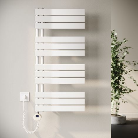 SONNI Radiateur sèche-serviettes électrique avec thermoplongeur Radiateur de salle de bain électrique avec réglage de la température et minuterie Blanc 1038x500mm (1/5)