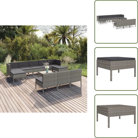Cojines sintéticos - vidaXL Set de muebles de jardín 11 pzas y cojines ratán sintético gris - Ratán sintético
