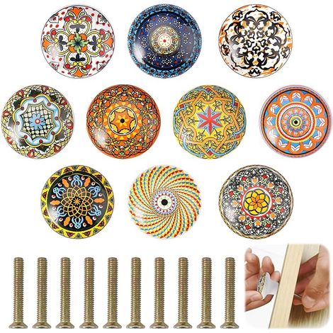 10 Boutons de Tiroir Bohème Vintage en Céramique, Couleurs Aléatoires – pour Placard, Armoire, Porte (1/5)