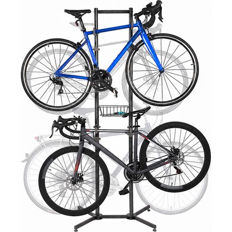 Relaxdays Fahrradständer, 4 Fahrräder, MBT, Rennrad, E-Bike, freistehend, Korb, HxBxT: 210x75x61 cm, Radhalter, schwarz (1/5)