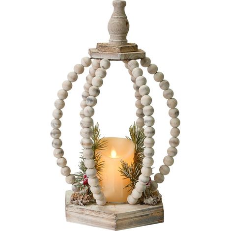 Décoration de Noël LED en Bois de Sapin Lanterne Bougie Fait Main Marron Clair Pajarvi