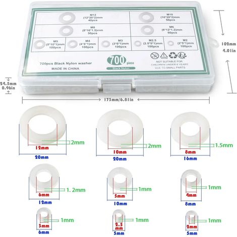 Assortiment de 700 rondelles blanches en nylon INF (1/3)