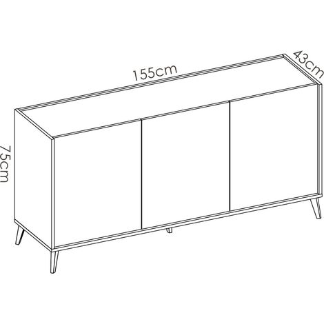 Abitare – Buffet 155 cm blanc mat et chêne naturel – 3 portes avec étagères internes – Design nordique pour rangement élégant