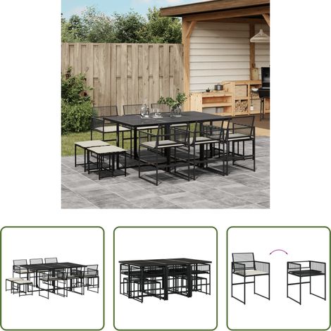 vidaXL Gartentisch - 11-tlg. Garten-Essgruppe mit Kissen Schwarz Poly Rattan (1/5)