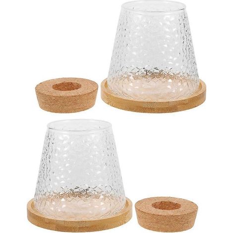 Pot en verre avec couvercle en bois, compatible avec les plantes hydroponiques et la décoration intérieure (lot de 2) (1/5)