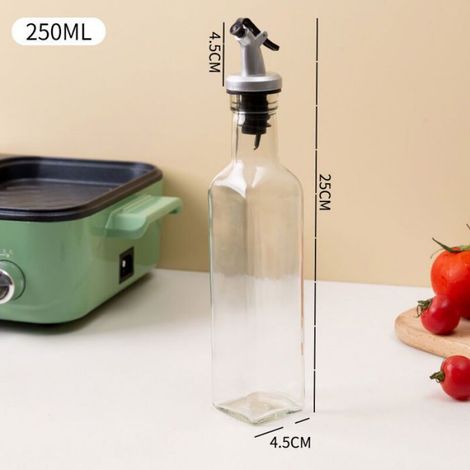 Bouteille Huile Olive - Verre Trempé - Bec Verseur Sans Goutte - Pour Cuisine et Condiments Liquides - 250 ml (1/5)