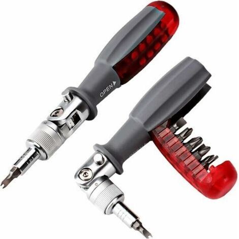 Tournevis à cliquet avec Multi Embout Magnétique, 10 en 1, Petite Poche Mini Tournevis, Convient Pour la Maison et Accessoire Voiture Interieur, Rouge, 1 pièce (1/5)
