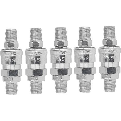Raccords rapides pneumatiques en acier inoxydable nickelé, kit de 5 ensembles avec bouchons, filetage mâle 1/4 (SM+PM-20), connexion instantanée (1/5)