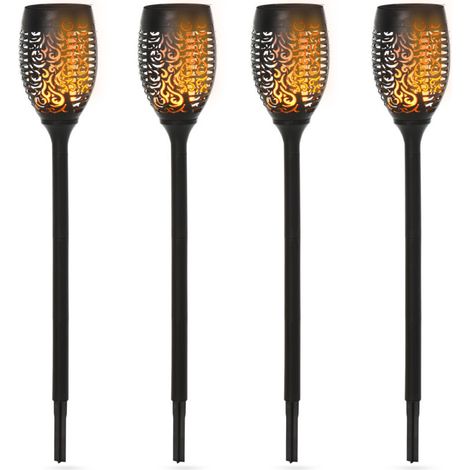 Lot de 4 Lampes Solaires d'Extérieur IP44, Éclairage 6-8 Heures Lumière Chaude, Ø12xH72 cm pour Jardin, Terrasse et Allée, Décoration Économique, Noir (1/5)