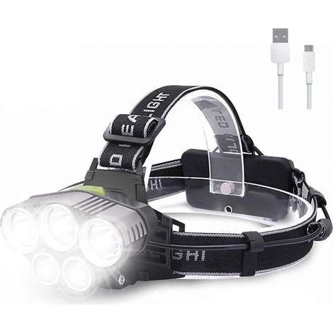 Leistungsstarke, wiederaufladbare Stirnlampe, 10000 Lumen, 6 Leuchtmodi