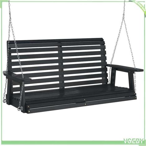 Banc de balançoire de jardin - FAFEICY - 4008982 - Bois sapin massif - Chaînes métal réglables - Noir (1/5)