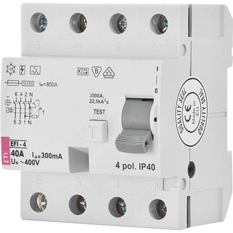 Interrupteur FI EFI-4, 4 poles 80A, 500mA, type A, instantanné