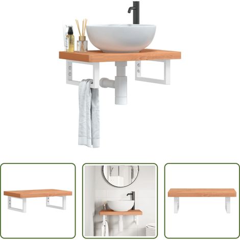 Wandmontage -  Waschbeckenregal Wandmontage Stahl und Massivholz Buche (1/5)