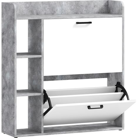 Scarpiera Slim Capacità 15 Scarpe 83x24x90,5 cm con 2 Cassetti Ribaltabili e 3 Vani Aperti Grigio (1/5)