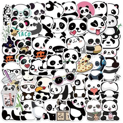 Autocollants panda - Lot de 50 - Animaux - Pour ordinateur portable et bullet journal - Feuilles d'autocollants (1/5)