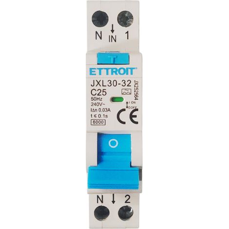ETTROIT JX252564 Magnetotermico Differenziale 1P+N 25A 30mA 220V 6kA Classe A