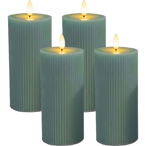 Relaxdays LED candles, set of 4, H x D: 18 x 7.5 cm, flickering flame, real wax, ribbed, flameless candles, khaki