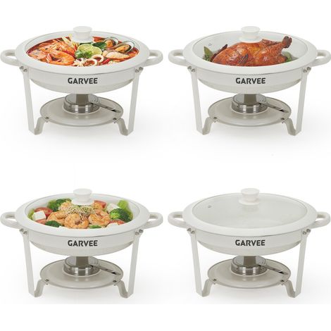 Chafing Dish Rond 5,3L Maifanite Blanc – Acier Inoxydable, Résistant aux Rayures, Empilable, Couvercle en Verre – Maintien au Chaud pour Buffet, Mariage, Fête, Restauration – Lot de 6, 6 pièces (1/5)